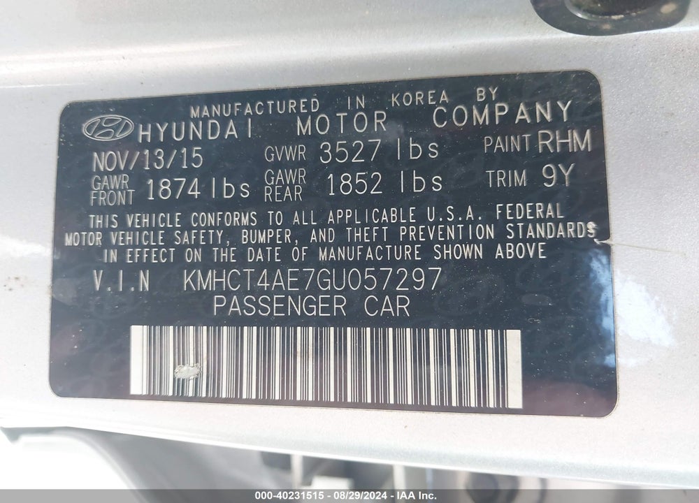 2016 HYUNDAI ACCENT SE VIN: KMHCT4AE7GU057297