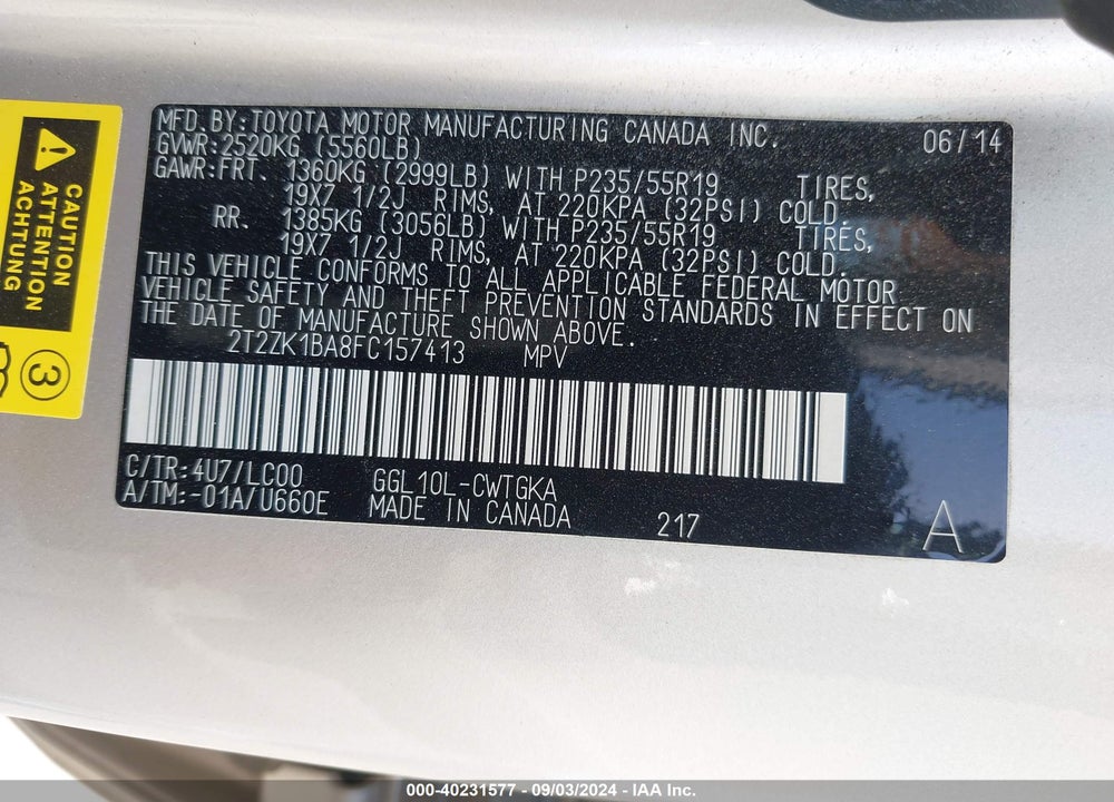 2015 LEXUS RX 350 VIN: 2T2ZK1BA8FC157413