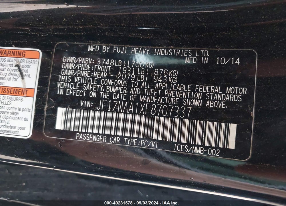 2015 SCION FR-S VIN: JF1ZNAA1XF8707337