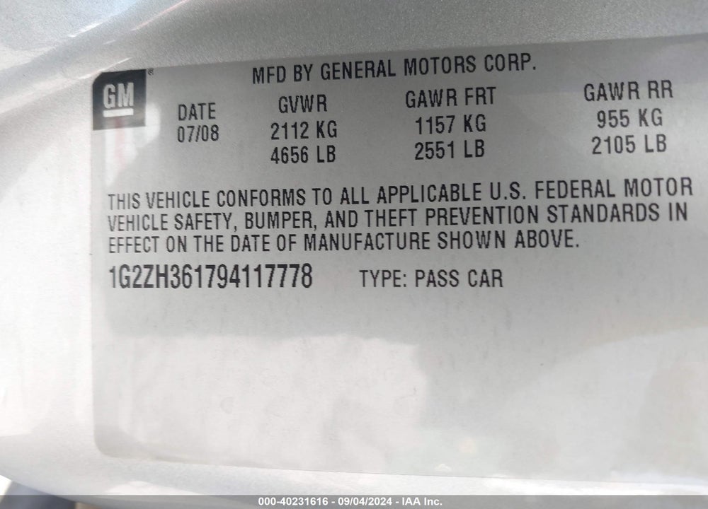 2009 PONTIAC G6 VIN: 1G2ZH361794117778