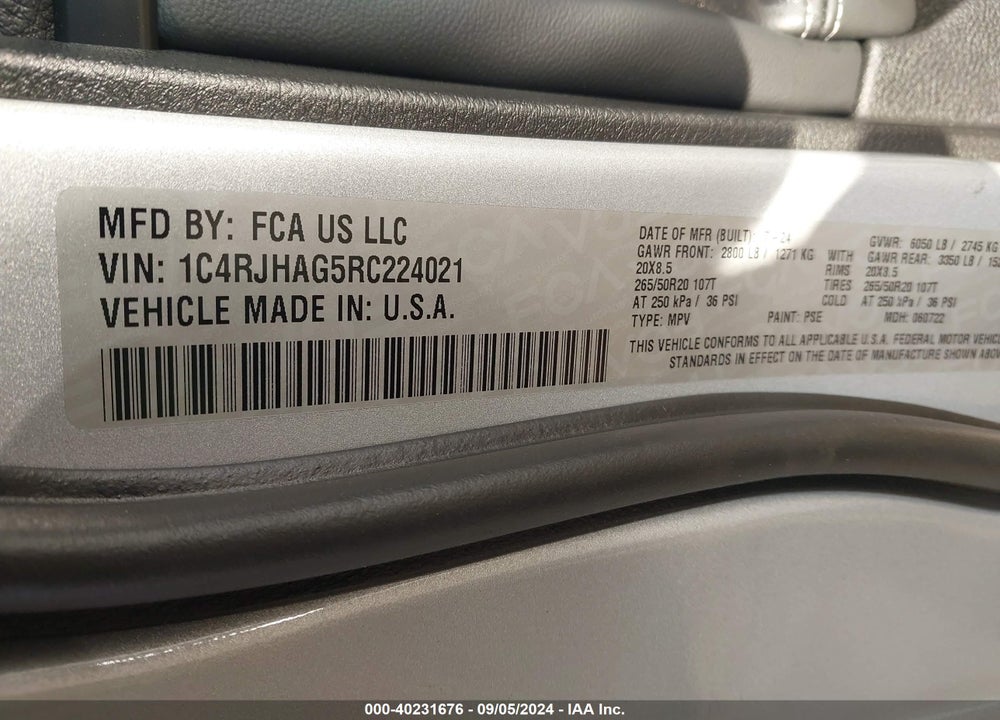 2024 JEEP GRAND CHEROKEE VIN: 1C4RJHAG5RC224021