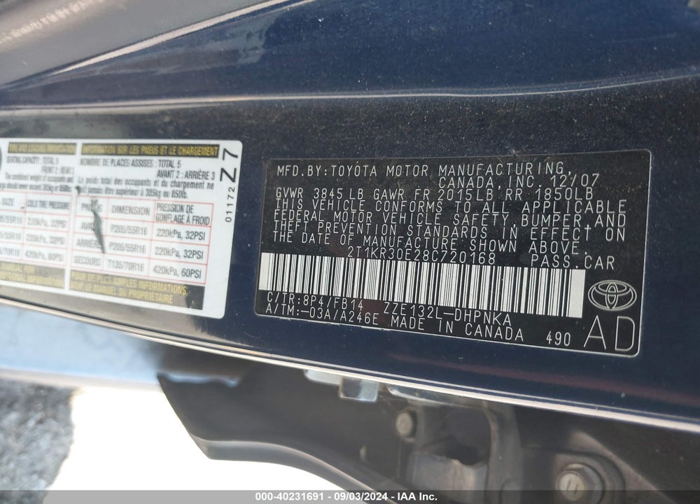 2008 TOYOTA MATRIX/XR VIN: 2T1KR30E28C720168