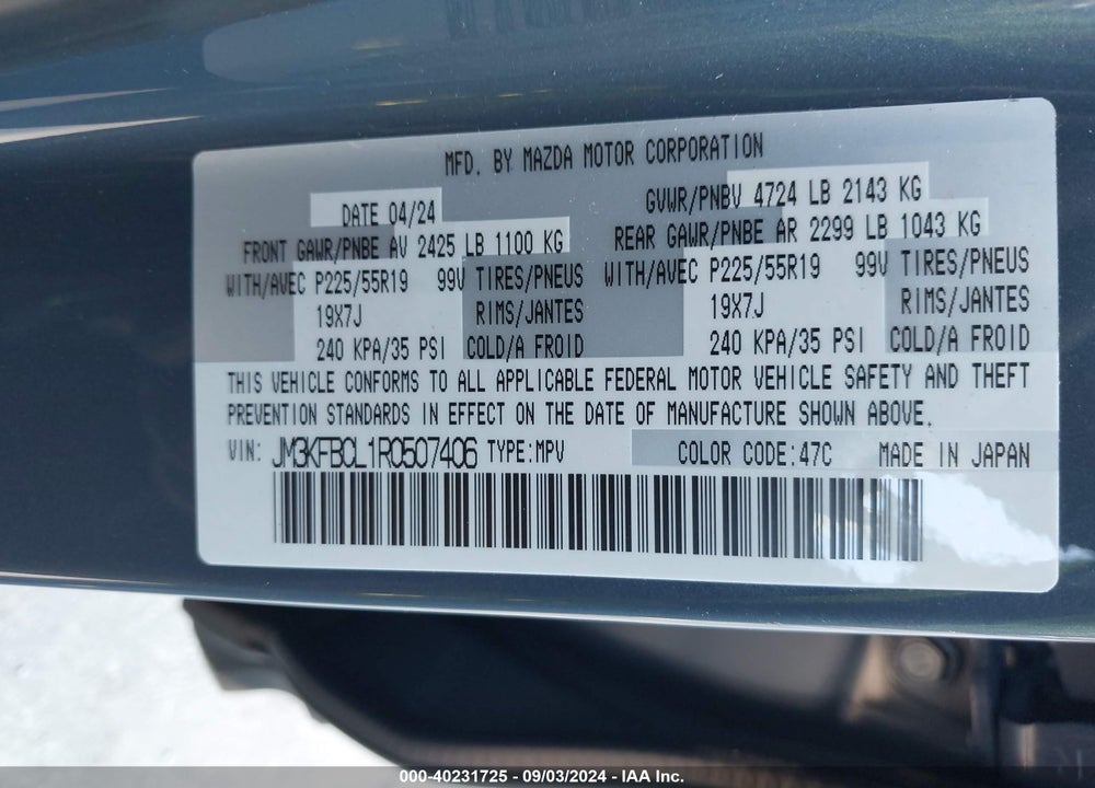 2024 MAZDA CX-5 2.5 S CARBON EDITION VIN: JM3KFBCL1R0507406