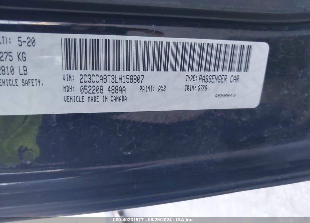 2020 CHRYSLER 300 VIN: 2C3CCABT3LH158807