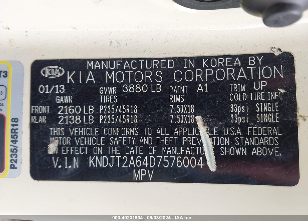 2013 KIA SOUL VIN: KNDJT2A64D7576004