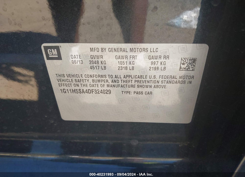 2013 CHEVROLET MALIBU 1LZ VIN: 1G11H5SA4DF324029
