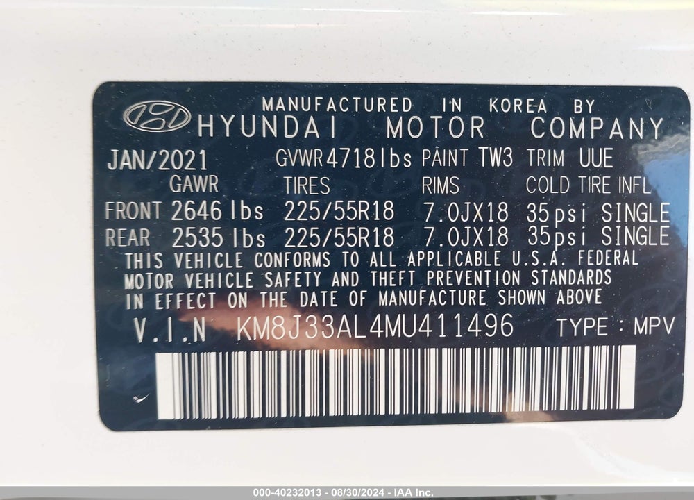2021 HYUNDAI TUCSON ULTIMATE VIN: KM8J33AL4MU411496