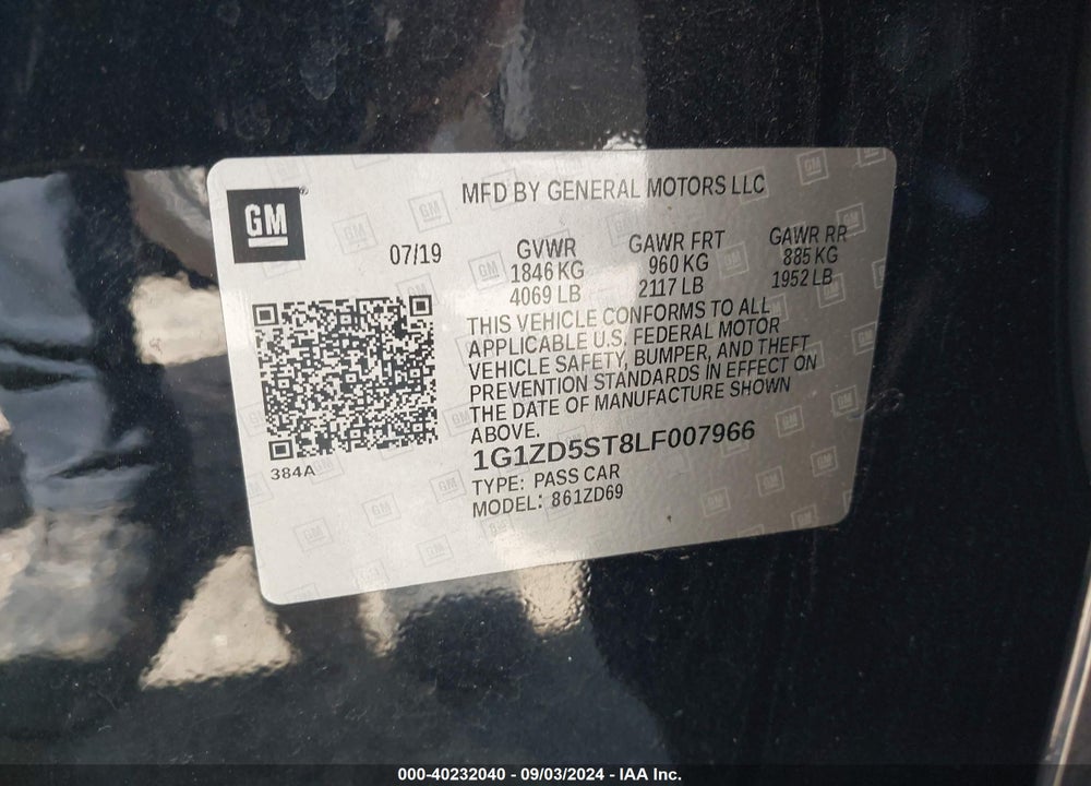 2020 CHEVROLET MALIBU FWD LT VIN: 1G1ZD5ST8LF007966