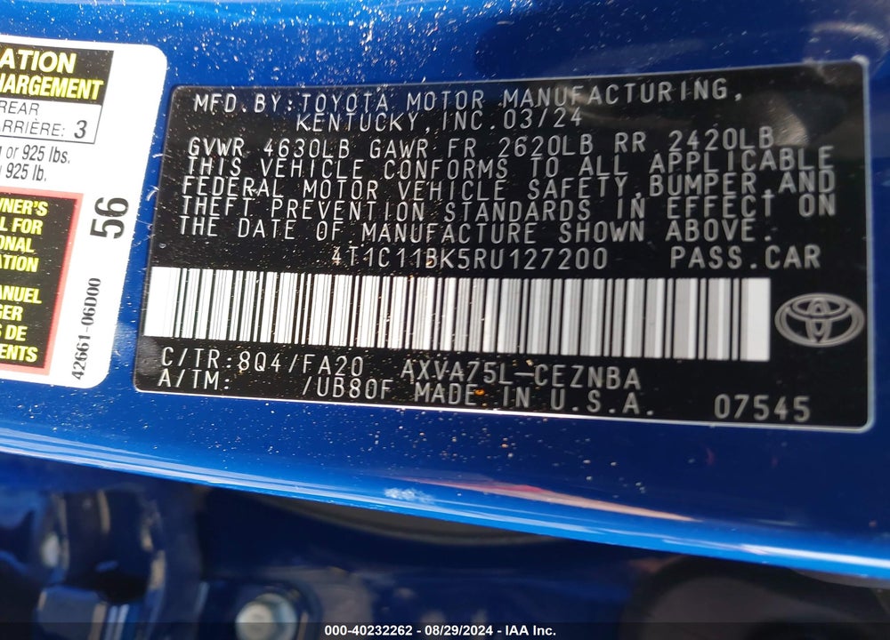 2024 TOYOTA CAMRY LE VIN: 4T1C11BK5RU127200