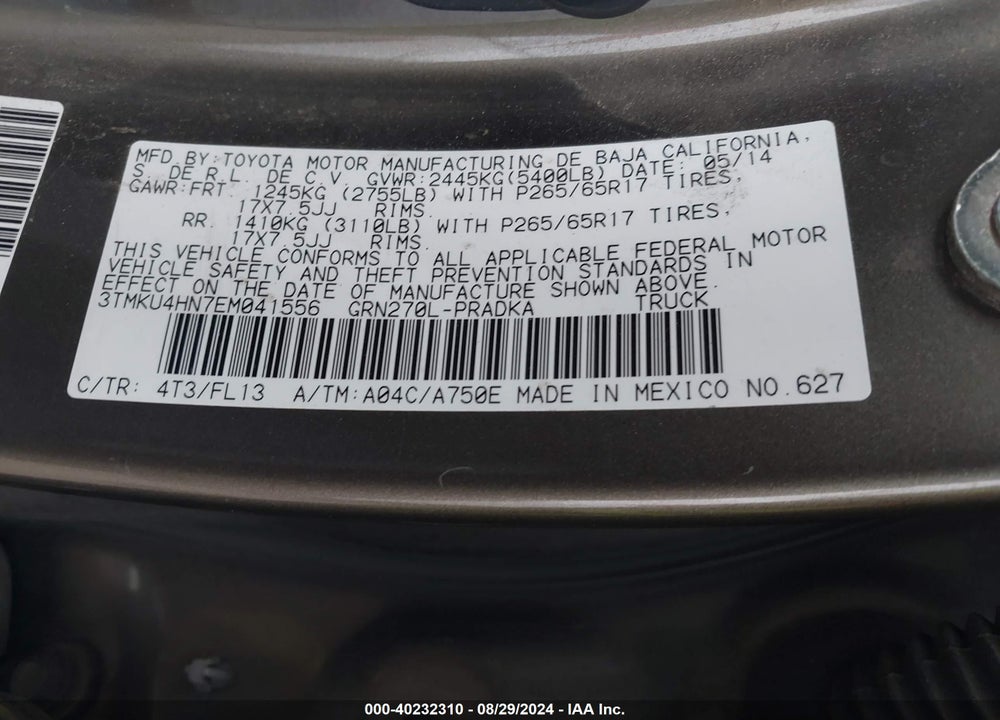 2014 TOYOTA TACOMA VIN: 3TMKU4HN7EM041556
