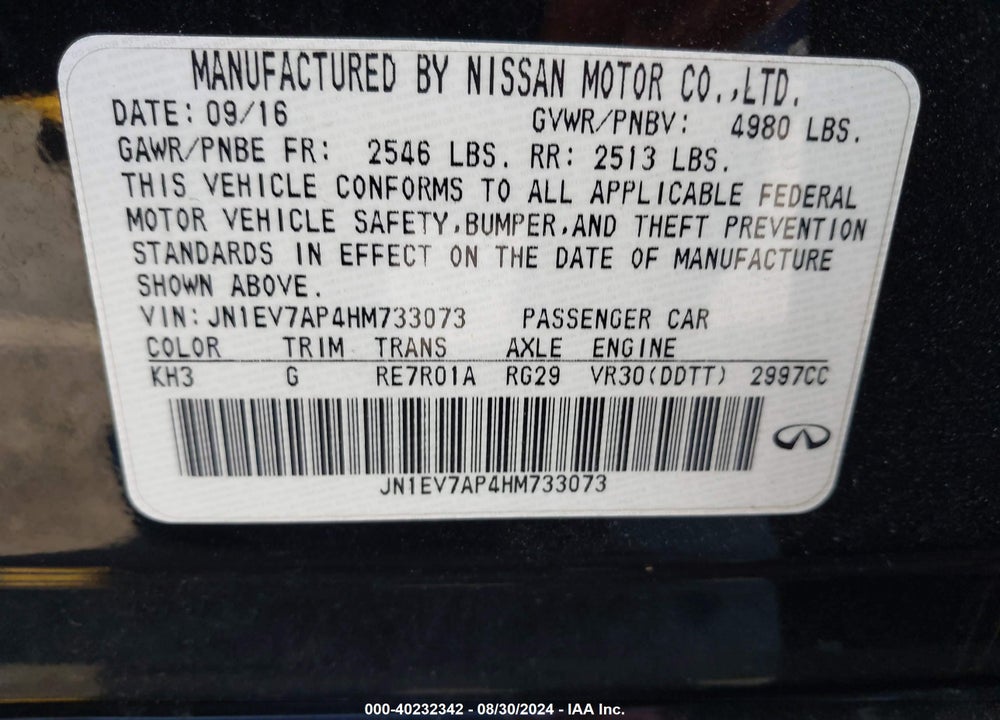 2017 INFINITI Q50 3.0T PREMIUM VIN: JN1EV7AP4HM733073