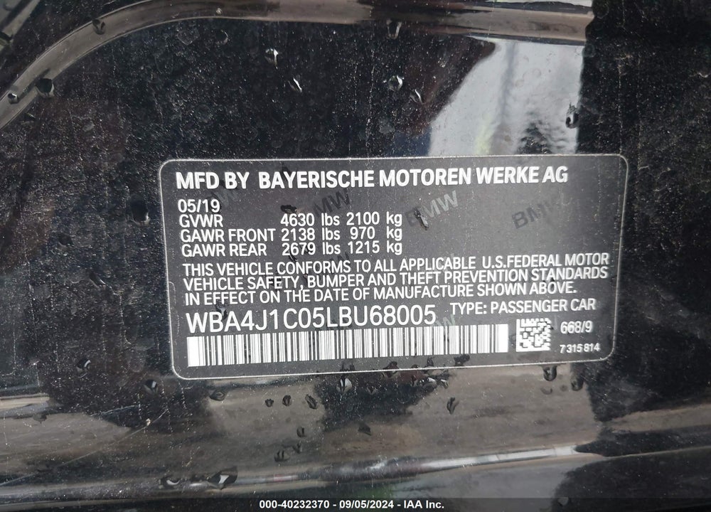 2020 BMW 430I GRAN COUPE VIN: WBA4J1C05LBU68005