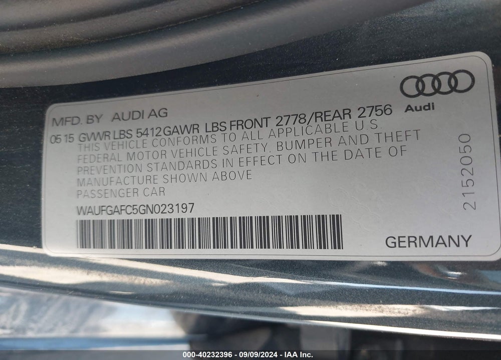 2016 AUDI A6 3.0T PREMIUM PLUS VIN: WAUFGAFC5GN023197