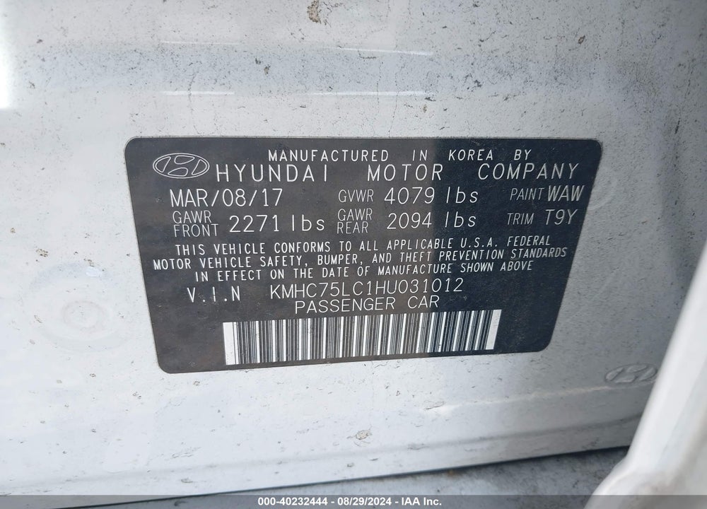 2017 HYUNDAI IONIQ HYBRID SEL VIN: KMHC75LC1HU031012