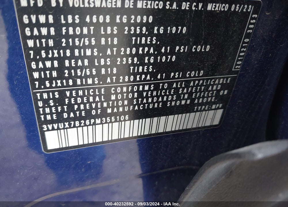 2023 VOLKSWAGEN TAOS 1.5T SE VIN: 3VVUX7B26PM355106