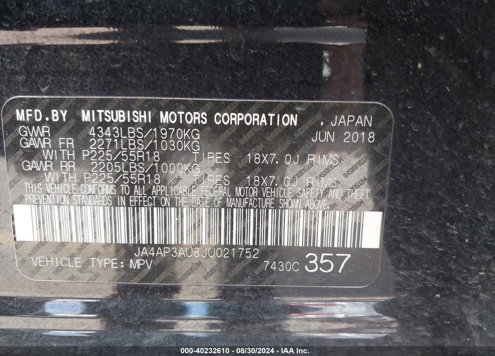 2018 MITSUBISHI OUTLANDER SPORT 2.0 ES/2.0 LE/ES 2.0 VIN: JA4AP3AU8JU021752