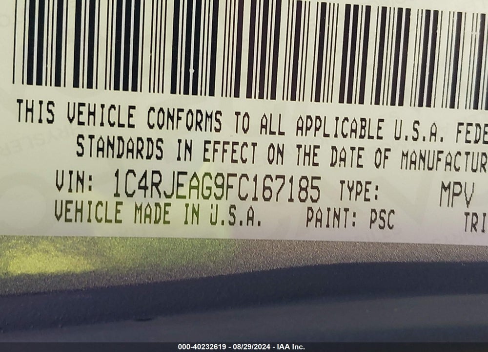2015 JEEP GRAND CHEROKEE ALTITUDE VIN: 1C4RJEAG9FC167185