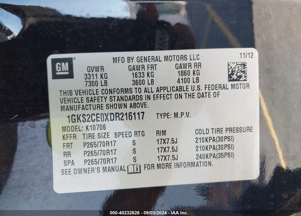 2013 GMC YUKON SLT VIN: 1GKS2CE0XDR216117