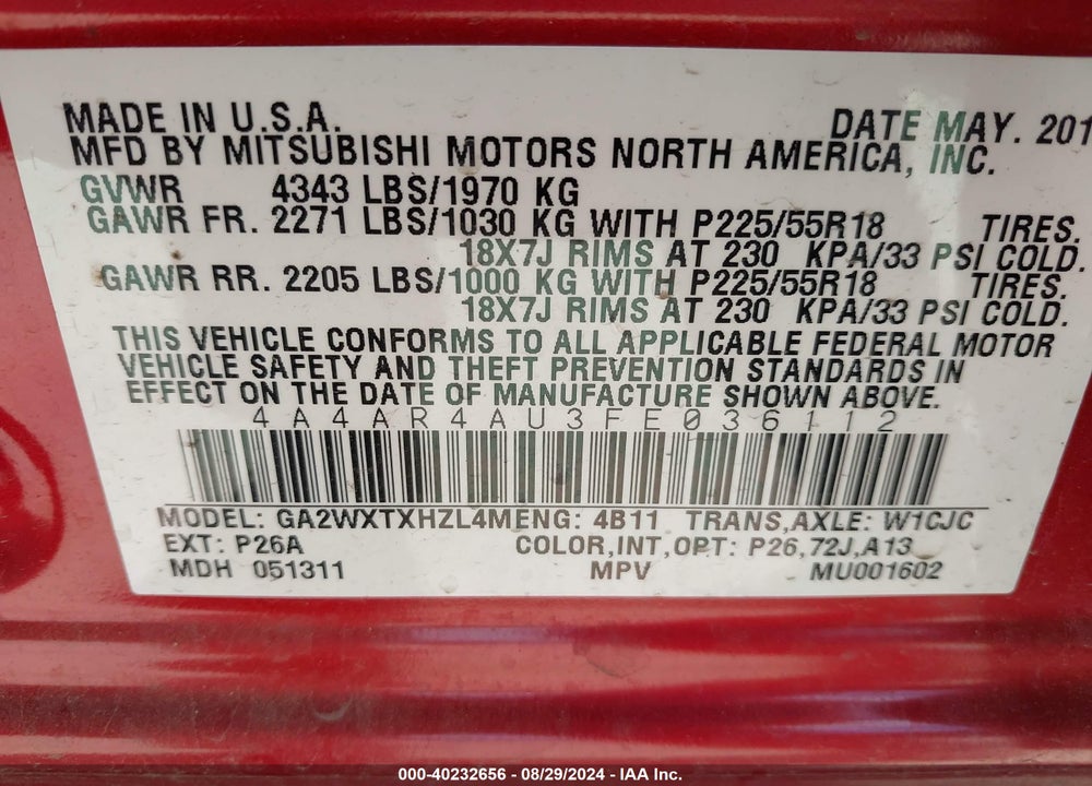 2015 MITSUBISHI OUTLANDER SPORT SE VIN: 4A4AR4AU3FE036112