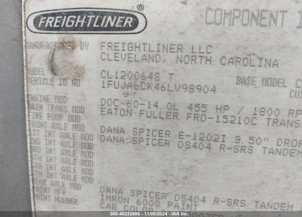 2006 FREIGHTLINER COLUMBIA COLUMBIA VIN: 1FUJA6CK46LV98904