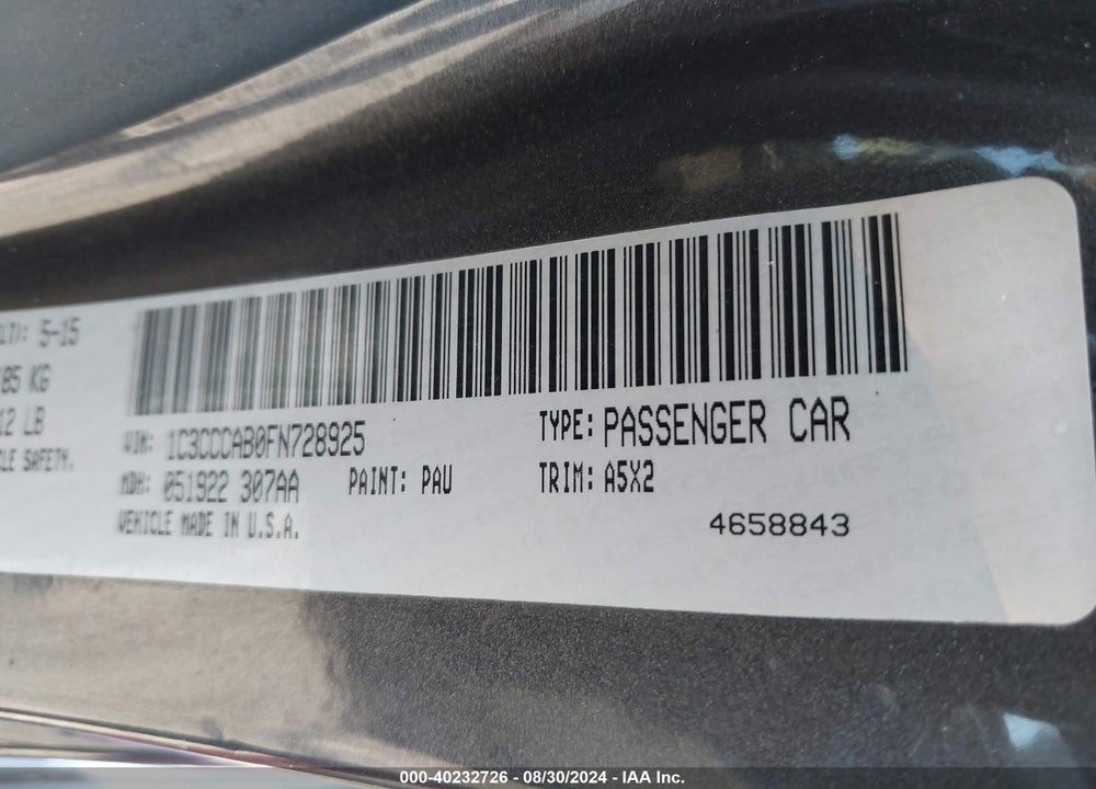 2015 CHRYSLER 200 LIMITED VIN: 1C3CCCAB0FN728925