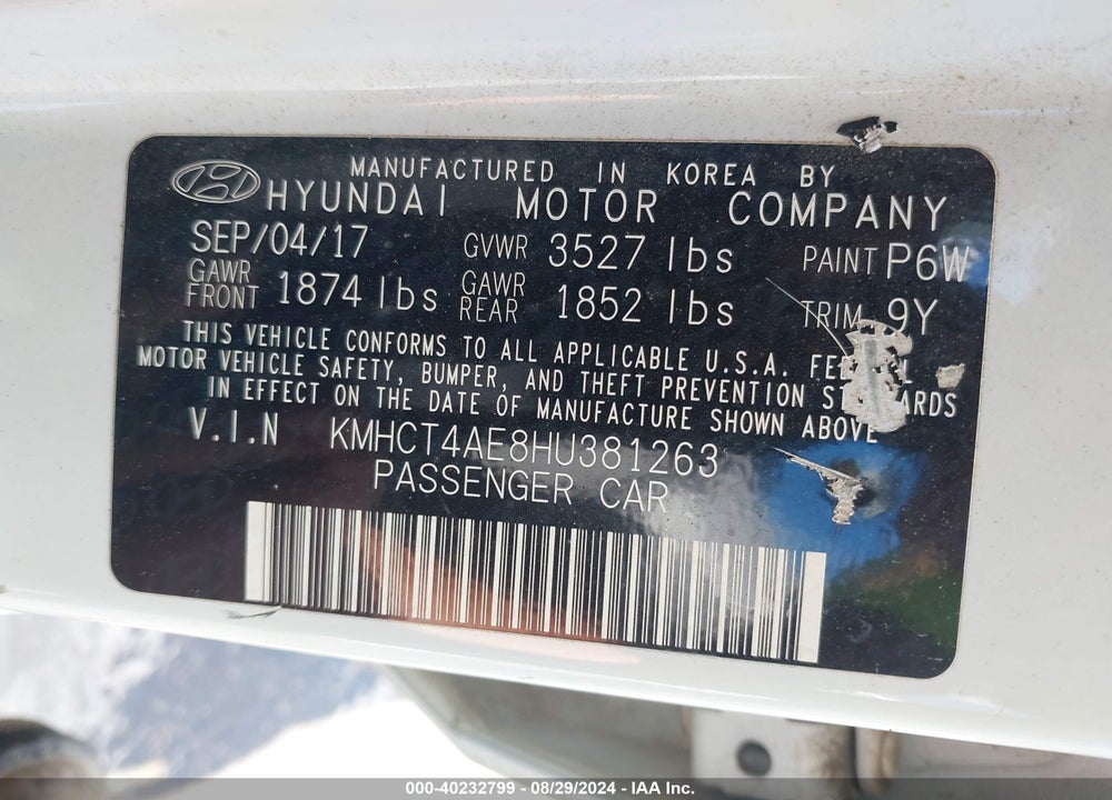 2017 HYUNDAI ACCENT SE VIN: KMHCT4AE8HU381263