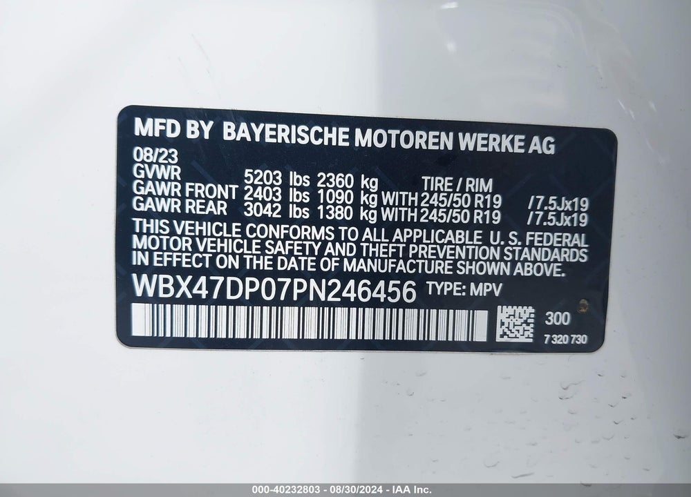 2023 BMW X3 SDRIVE30I VIN: WBX47DP07PN246456