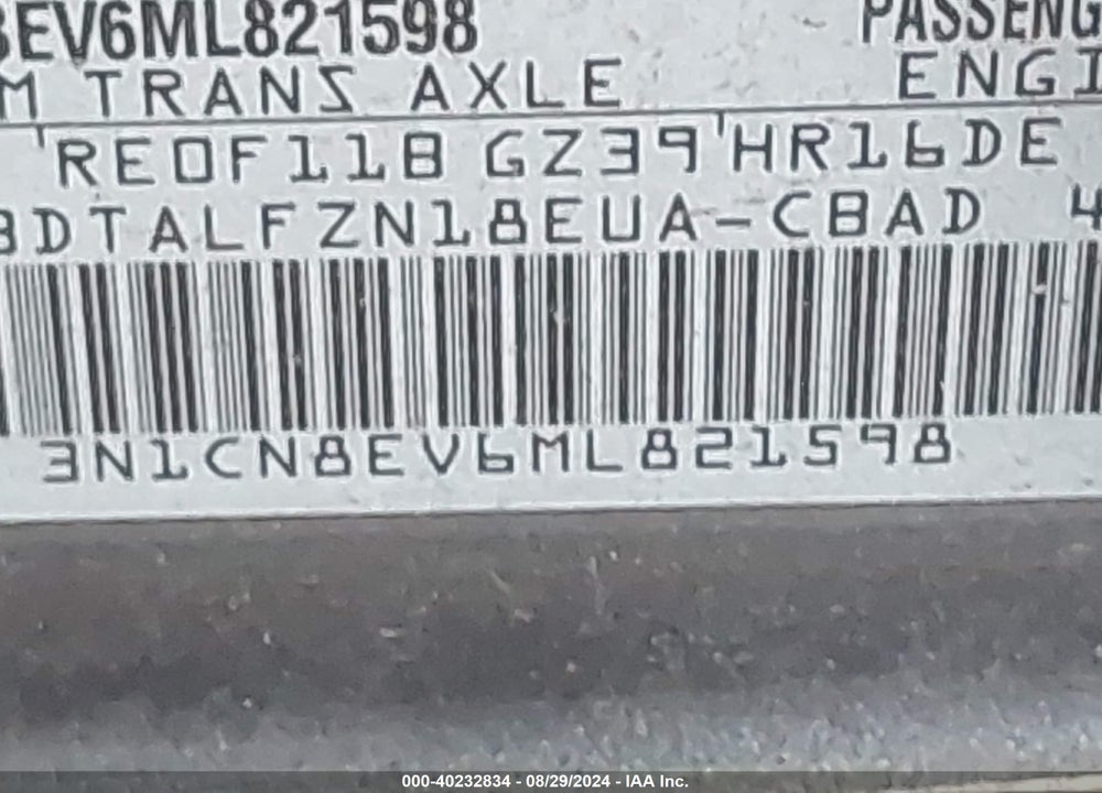 2021 NISSAN VERSA SV XTRONIC CVT VIN: 3N1CN8EV6ML821598
