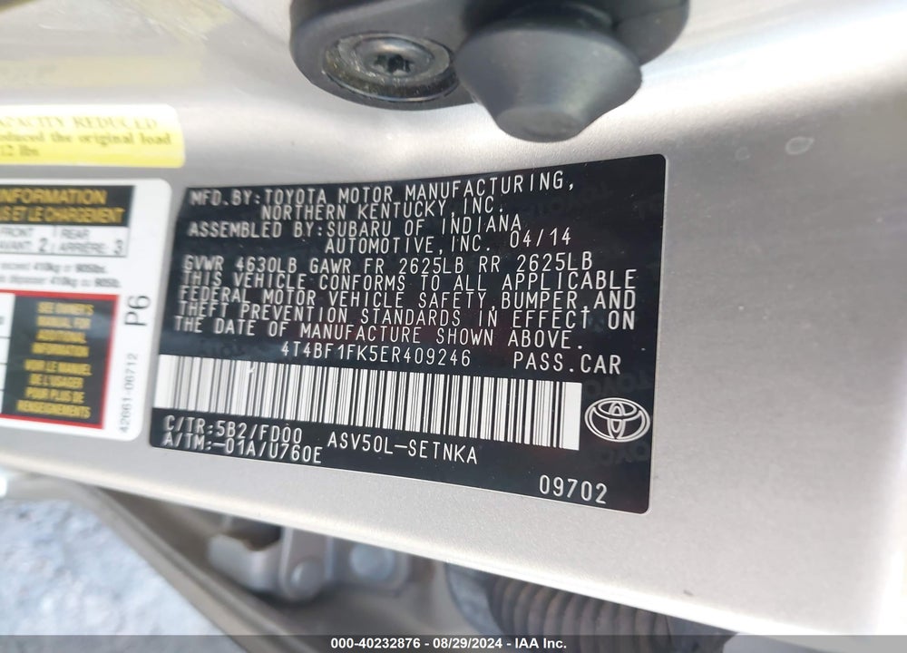 2014 TOYOTA CAMRY LE VIN: 4T4BF1FK5ER409246