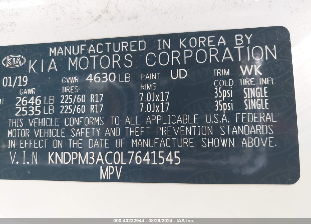 2020 KIA SPORTAGE LX VIN: KNDPM3AC0L7641545