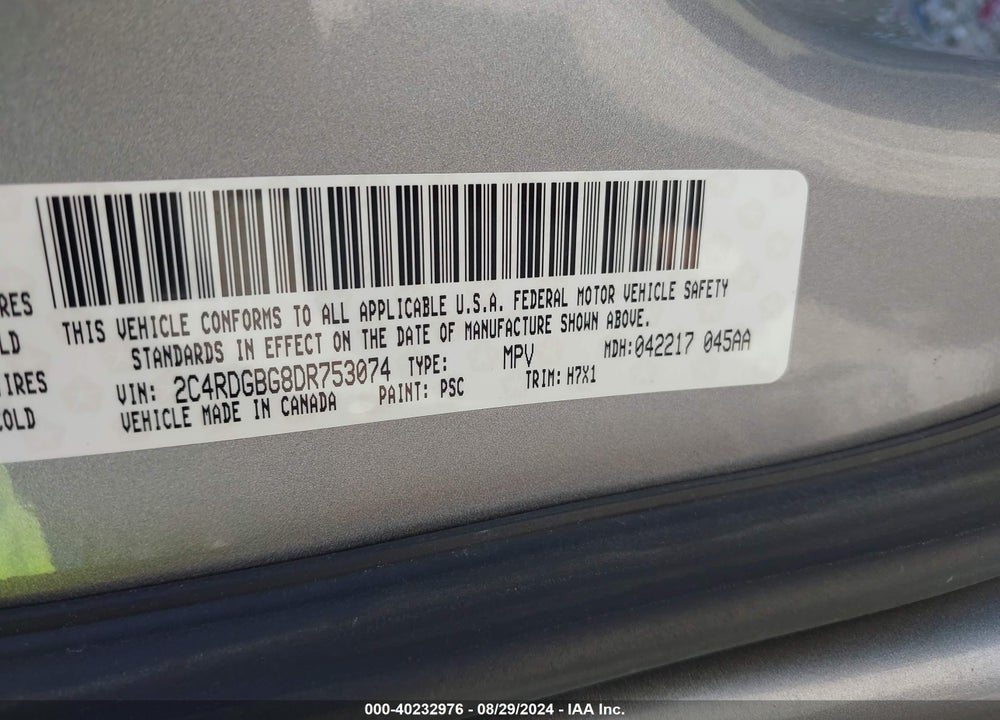 2013 DODGE GRAND CARAVAN SE VIN: 2C4RDGBG8DR753074