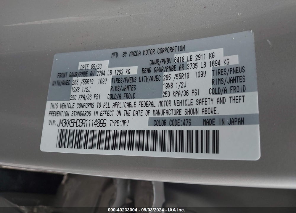 2024 MAZDA CX-90 3.3 TURBO PREFERRED VIN: JM3KKBHD3R1114899