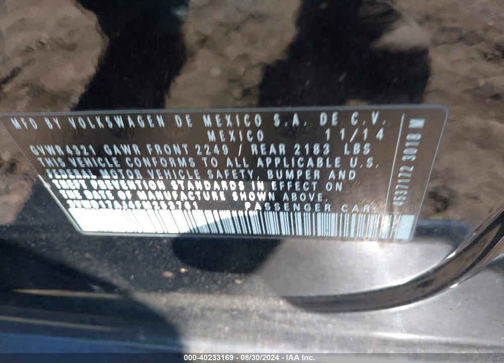2015 VOLKSWAGEN JETTA 1.8T SE VIN: 3VWD17AJ4FM253761