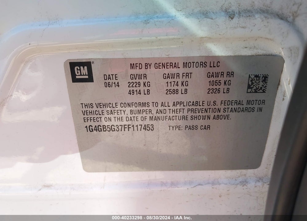 2015 BUICK LACROSSE VIN: 1G4GB5G37FF117453