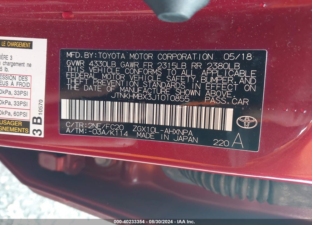 2018 TOYOTA C-HR XLE VIN: JTNKHMBX3J1010855