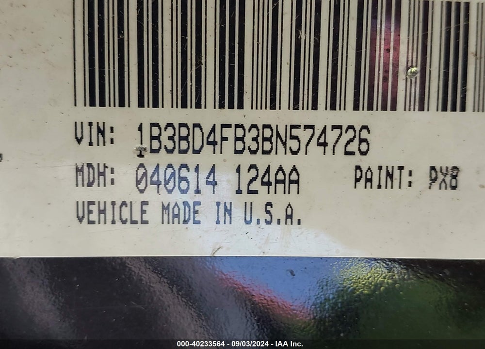 2011 DODGE AVENGER EXPRESS VIN: 1B3BD4FB3BN574726