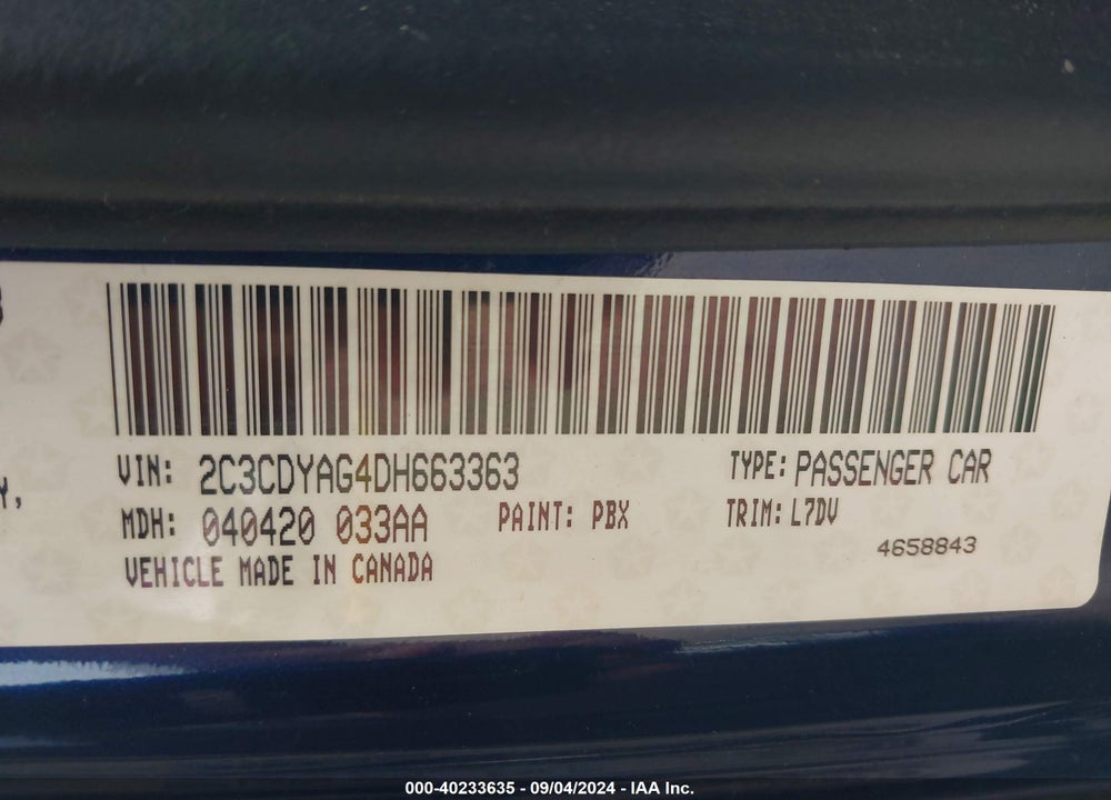 2013 DODGE CHALLENGER SXT VIN: 2C3CDYAG4DH663363