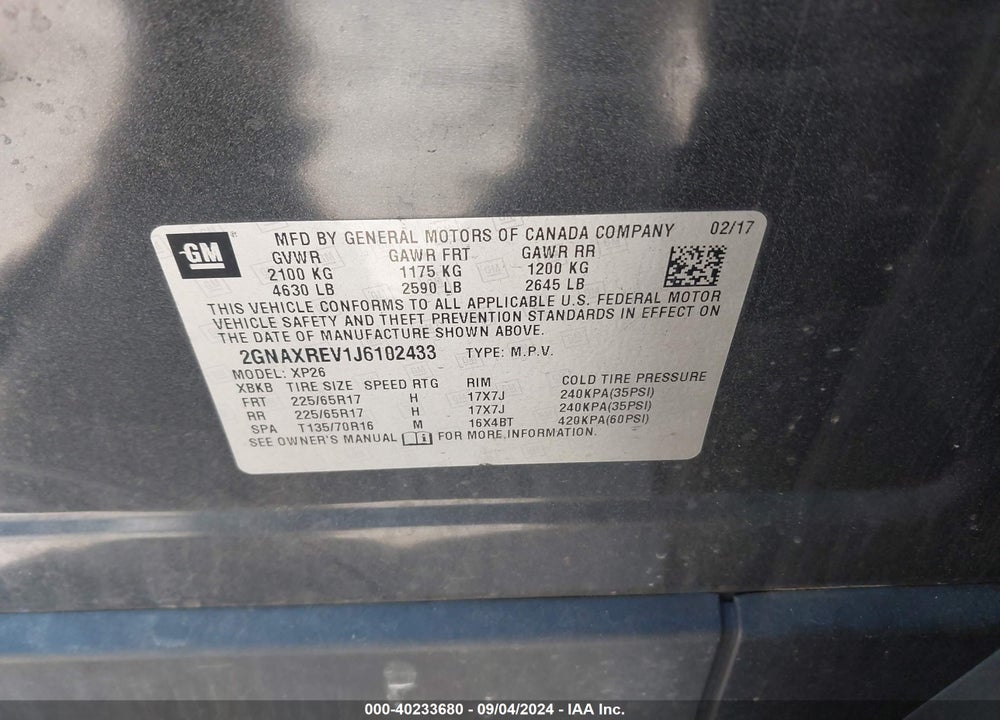 2018 CHEVROLET EQUINOX LS VIN: 2GNAXREV1J6102433