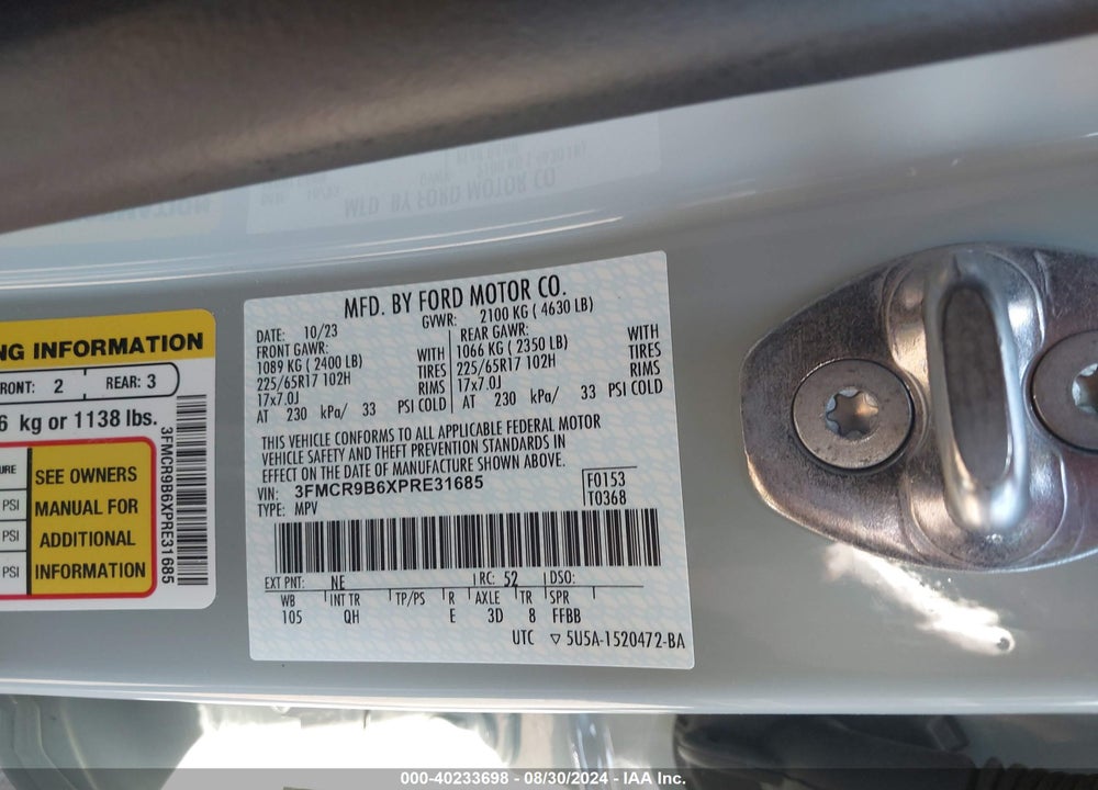 2023 FORD BRONCO SPORT BIG BEND VIN: 3FMCR9B6XPRE31685