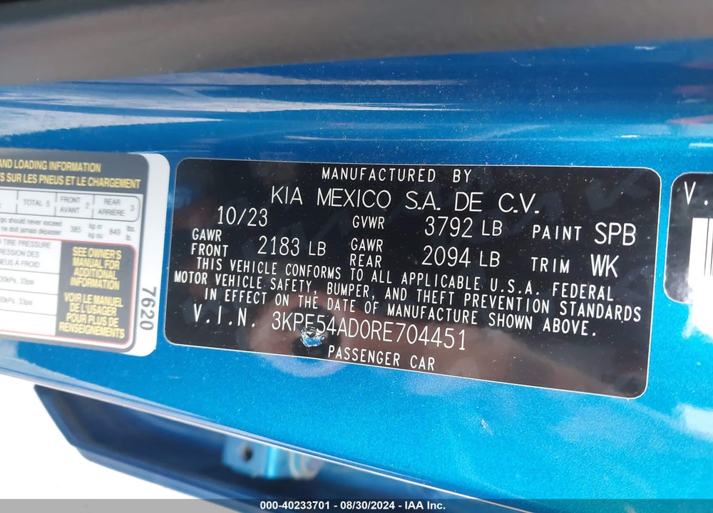 2024 KIA FORTE GT LINE VIN: 3KPF54AD0RE704451