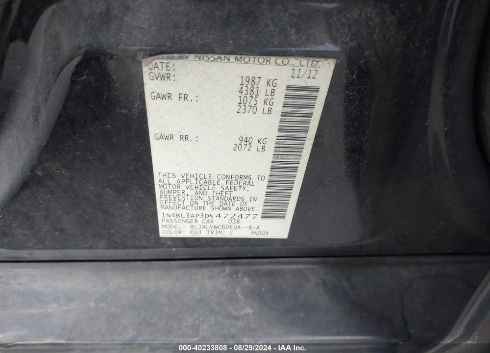 2013 NISSAN ALTIMA 3.5 SL VIN: 1N4BL3AP3DN472477