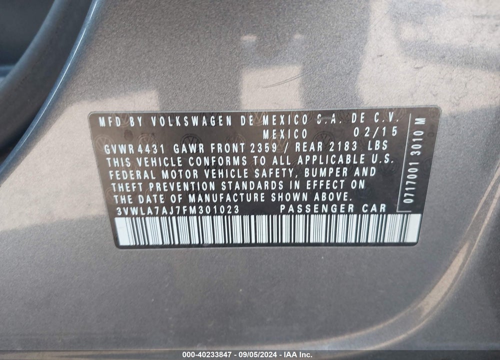2015 VOLKSWAGEN JETTA 2.0L TDI S VIN: 3VWLA7AJ7FM301023
