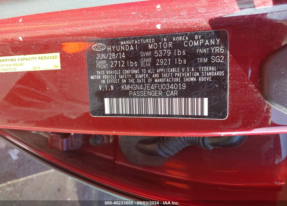 2015 HYUNDAI GENESIS 3.8 VIN: KMHGN4JE4FU034019