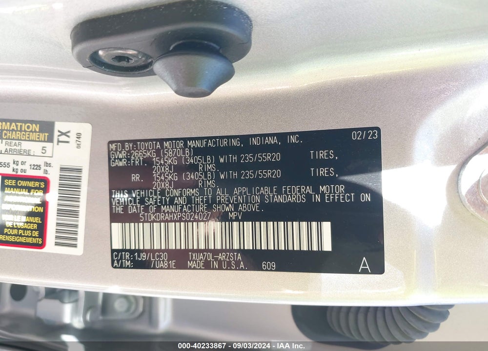 2023 TOYOTA HIGHLANDER XSE VIN: 5TDKDRAHXPS024027