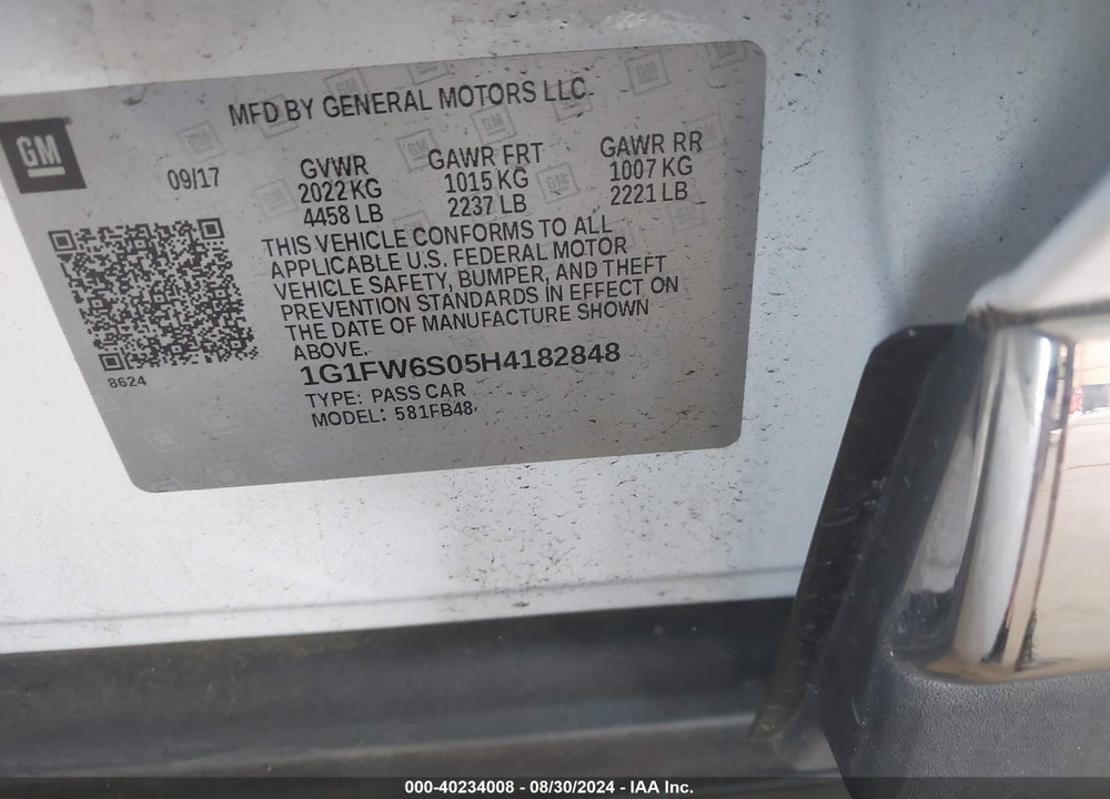 2017 CHEVROLET BOLT EV LT VIN: 1G1FW6S05H4182848
