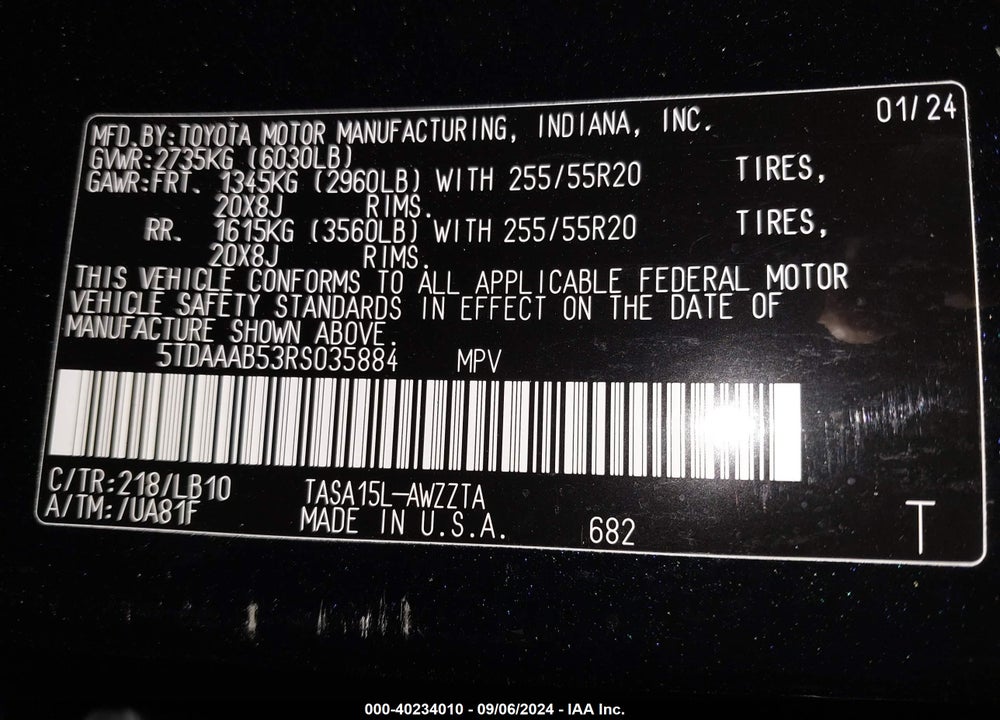 2024 TOYOTA GRAND HIGHLANDER PLATINUM VIN: 5TDAAAB53RS035884