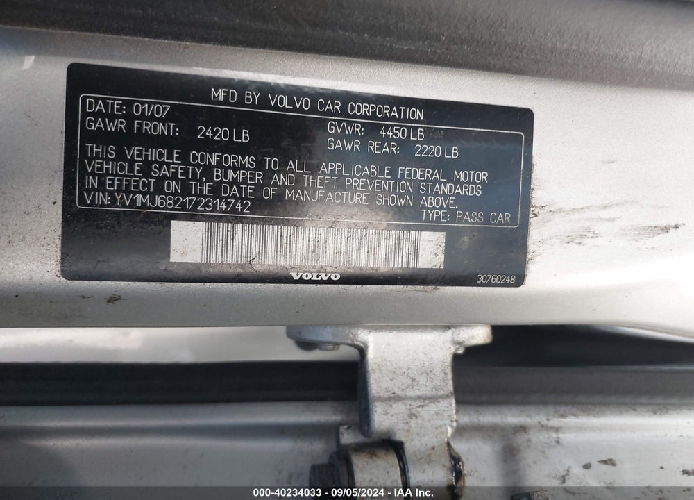 2007 VOLVO V50 T5 VIN: YV1MJ682172314742