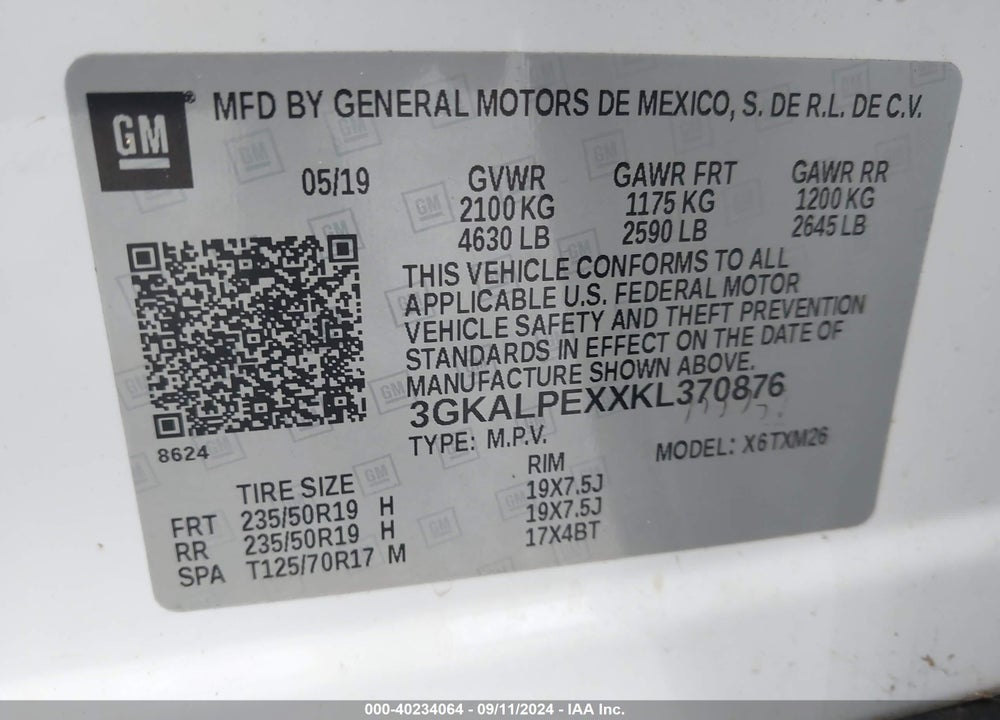 2019 GMC TERRAIN SLT VIN: 3GKALPEXXKL370876