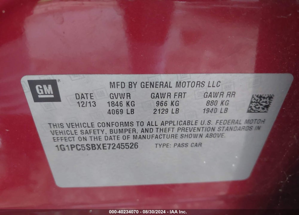 2014 CHEVROLET CRUZE 1LT AUTO VIN: 1G1PC5SBXE7245526