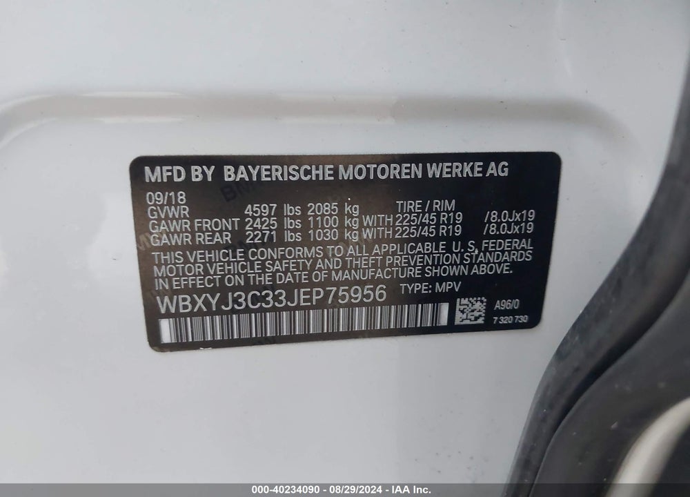 2018 BMW X2 SDRIVE28I VIN: WBXYJ3C33JEP75956
